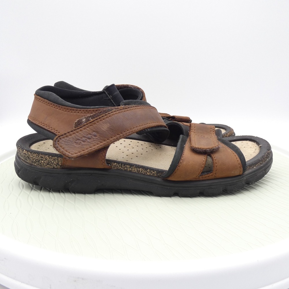 Ecco Cosmo Mens US 11-11.5 Sport Sandals Casual Brown Leather Adjustable Strap
